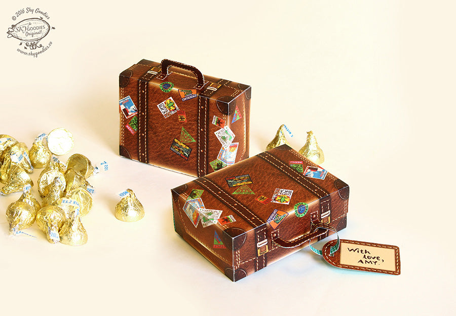 Brown Mini Travel Suitcase Gift Box DIY Paper Craft Kit