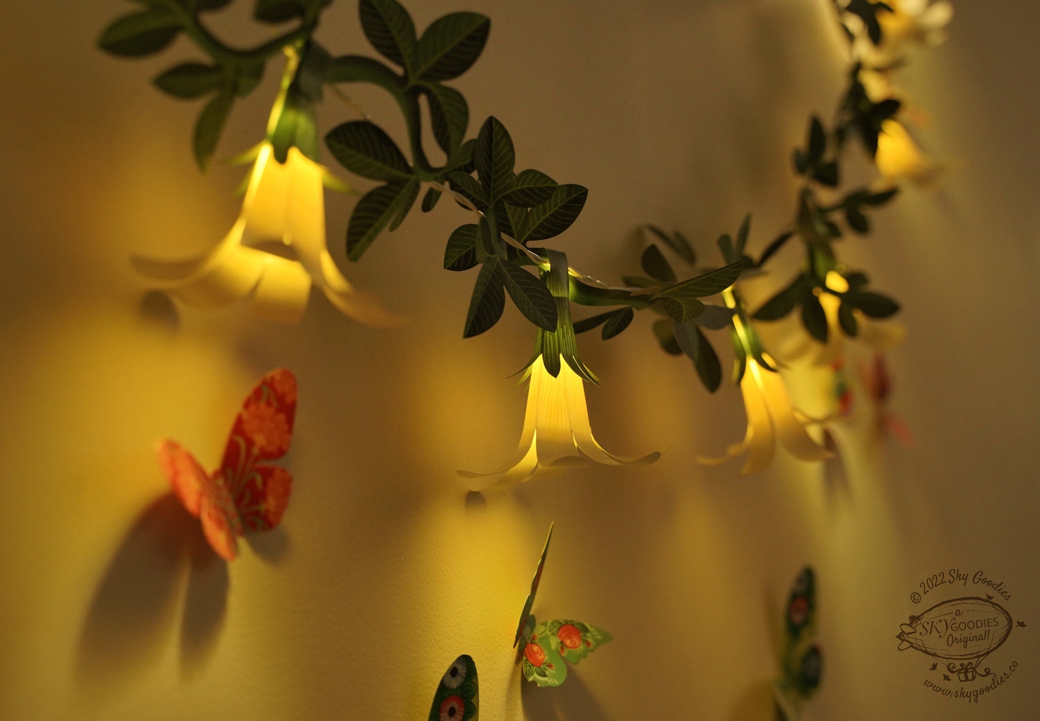 White Paper Flower Fairy Lights & Butterflies Wall Decor Combo | 20% off