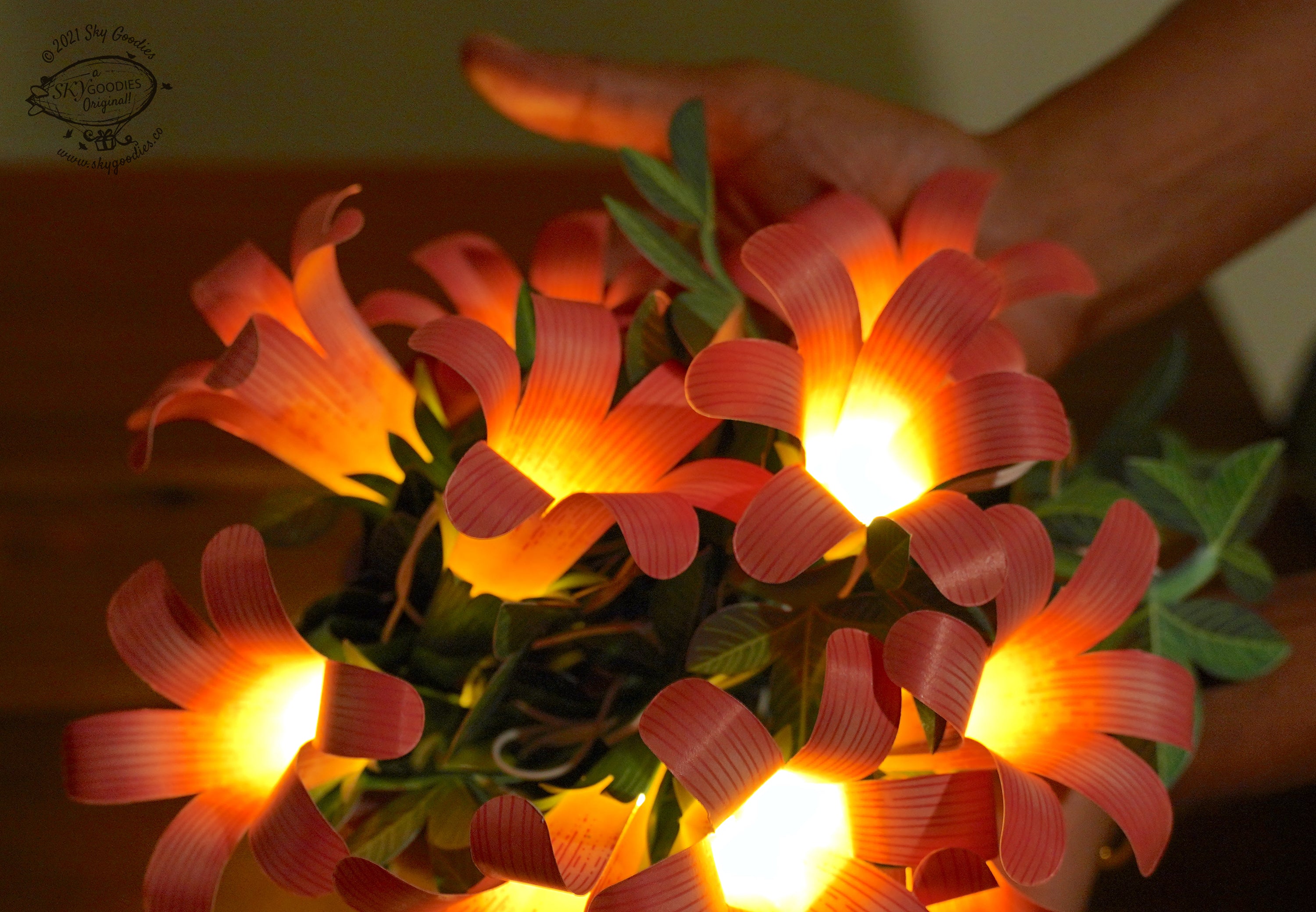 Pink Paper Flower Fairy Lights (10 flowers) - Battery Operated