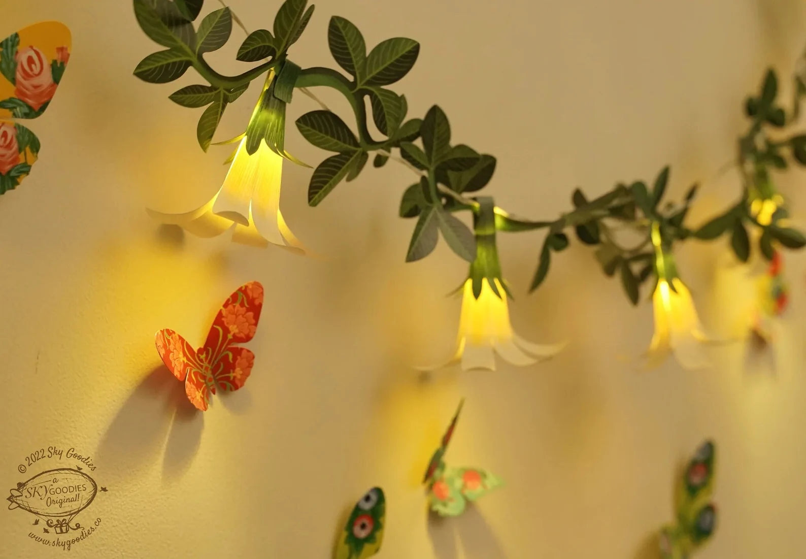White Paper Flower Fairy Lights & Butterflies Wall Decor Combo | 20% off