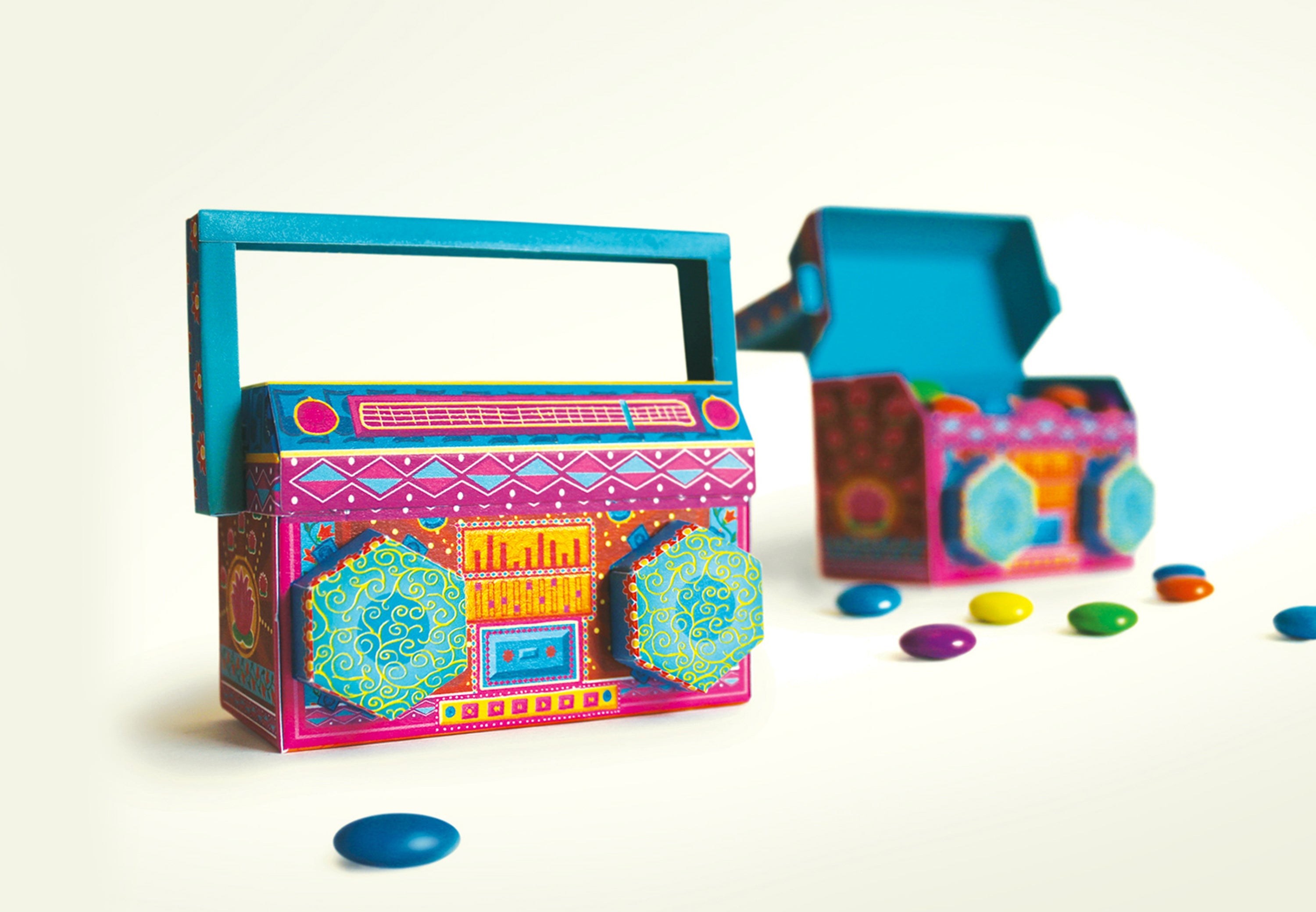 Colorful Mini Boombox DIY Paper Candy Favor Box